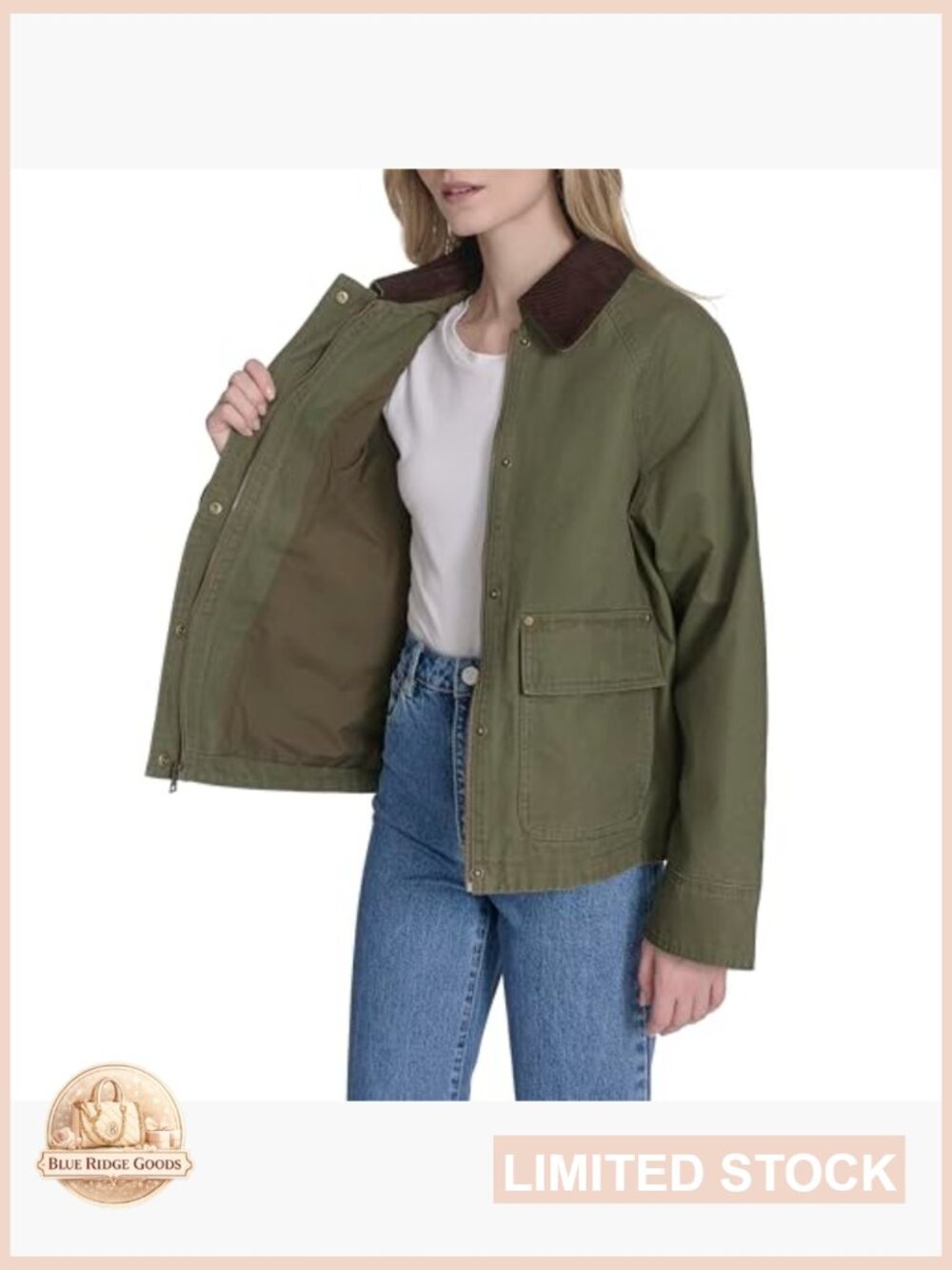 Short Cotton Barn Jacket Classic Quilted Laydown Corduroy Collar Durable Zip - Picture 7 of 7